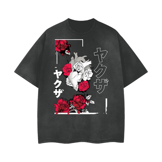 (Rose-heart) Vintage Wash Frayed Tee